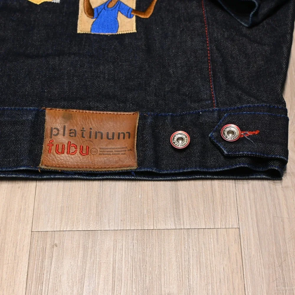 Vintage Platinum FUBU Fat Albert Denim Jacket 2X Y2K Embroidered Dark Wash